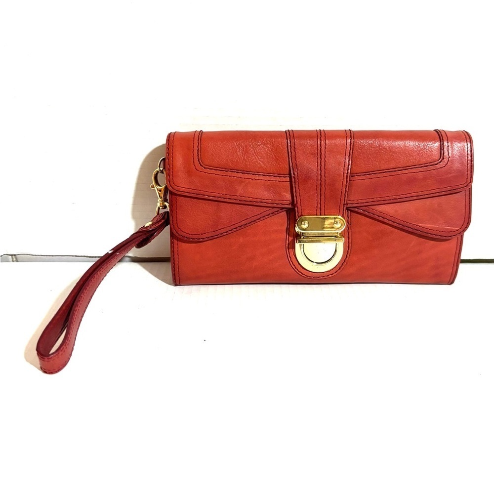 Nordstrom Elegant Red Leather Clutch wallet wristlet